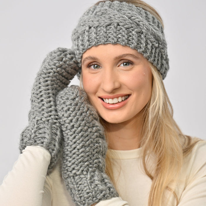 Cable Mittens and Headband Knitting Kit - Grey - Wool Couture