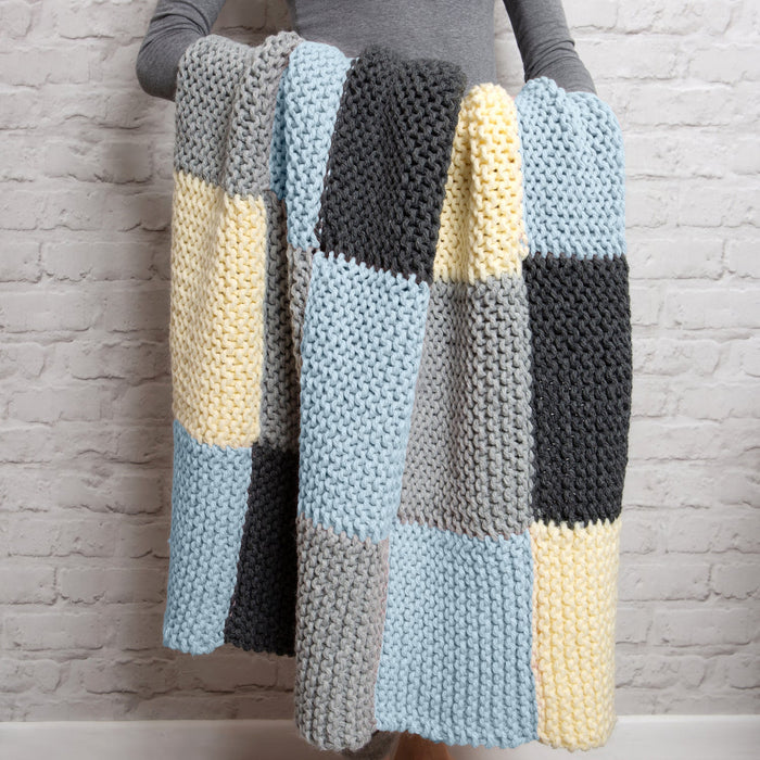 Chequered Blanket Knitting Kit - Blue Breeze - Wool Couture