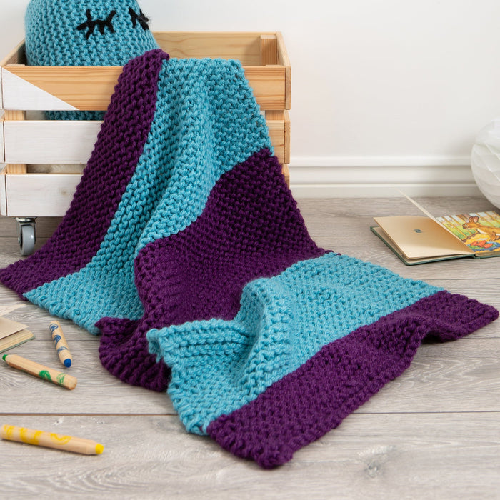 Children's Stripy Blanket Knitting Kit - Beginners Basics - Wool Couture