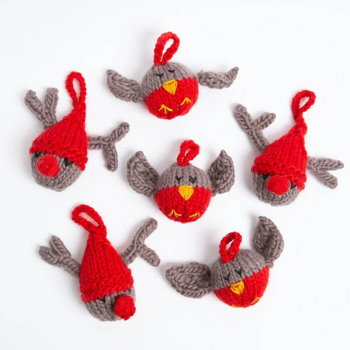 Christmas Knitting PDF Pattern - Reindeer and Robin Baubles - Wool Couture