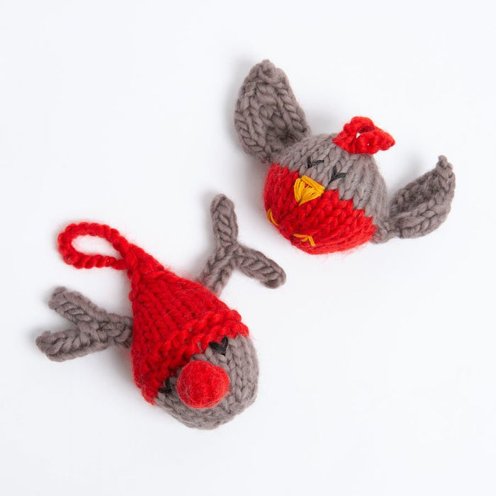 Christmas Knitting PDF Pattern - Reindeer and Robin Baubles - Wool Couture