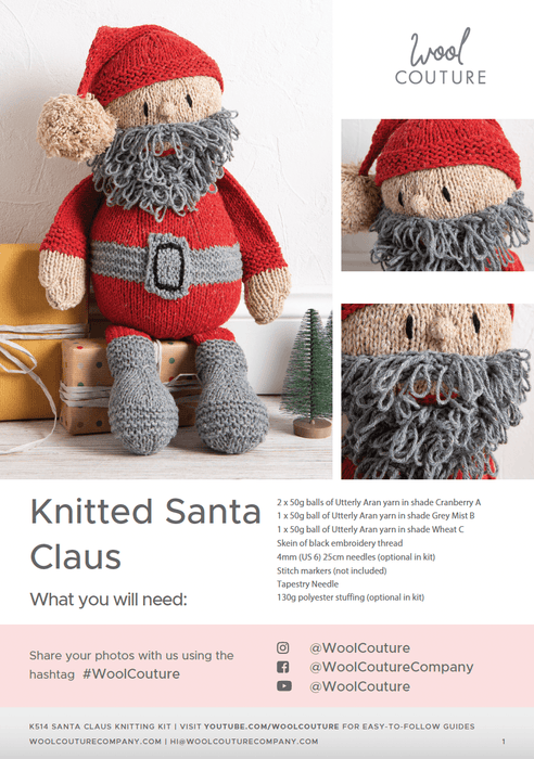 Christmas Knitting PDF Pattern - Santa Claus - Wool Couture