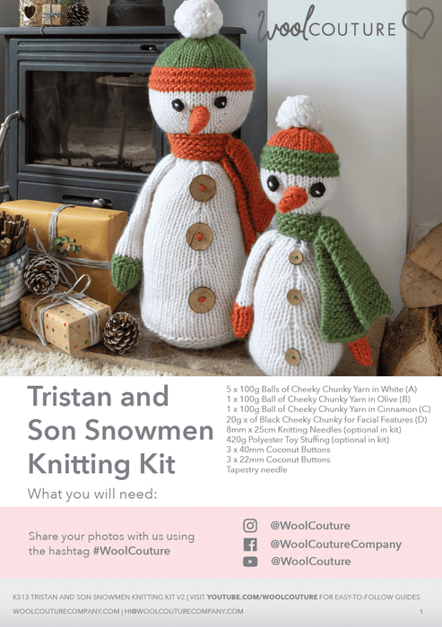 Christmas Knitting PDF Pattern - Tristan and Son Snowmen - Wool Couture