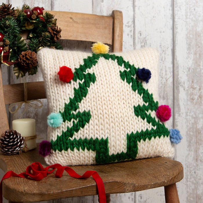 Cushion Cover Knitting Kit - Pom Pom Christmas Tree - Wool Couture