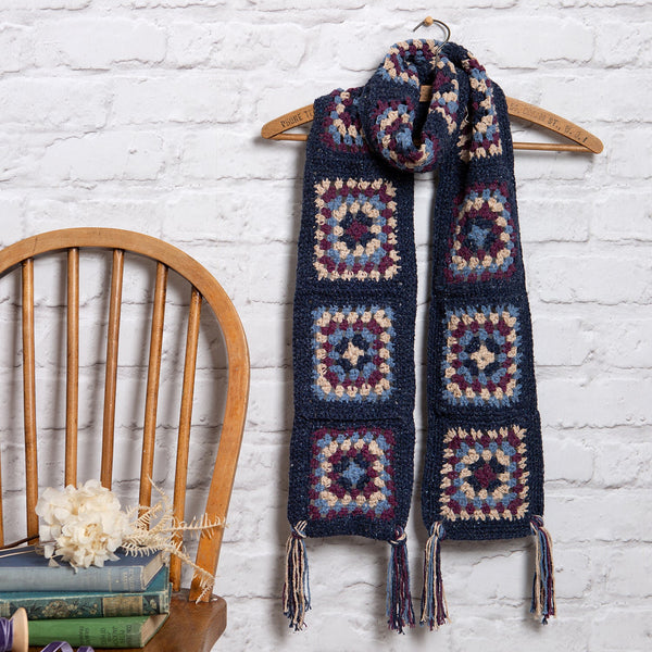 Granny Annie Squares Scarf Crochet Kit - Moody Blues - Wool Couture