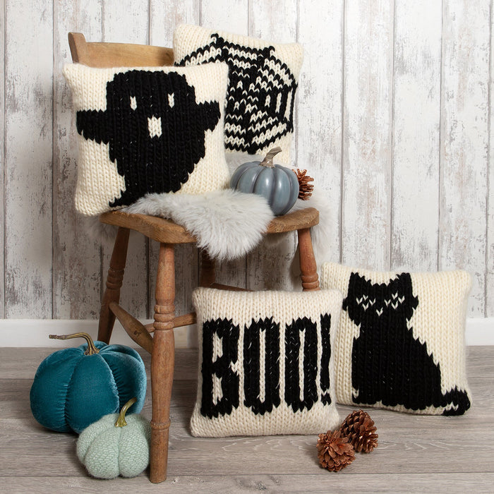 Halloween Cushion Cover Knitting Kit - 4 Spooky Designs - Wool Couture