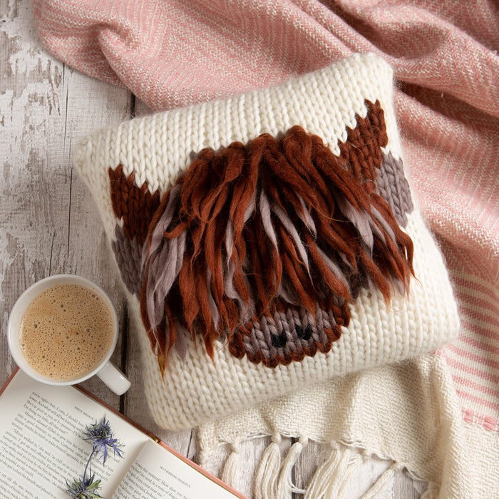 Highland Cow Cushion Cover Knitting Kit - Wool Couture