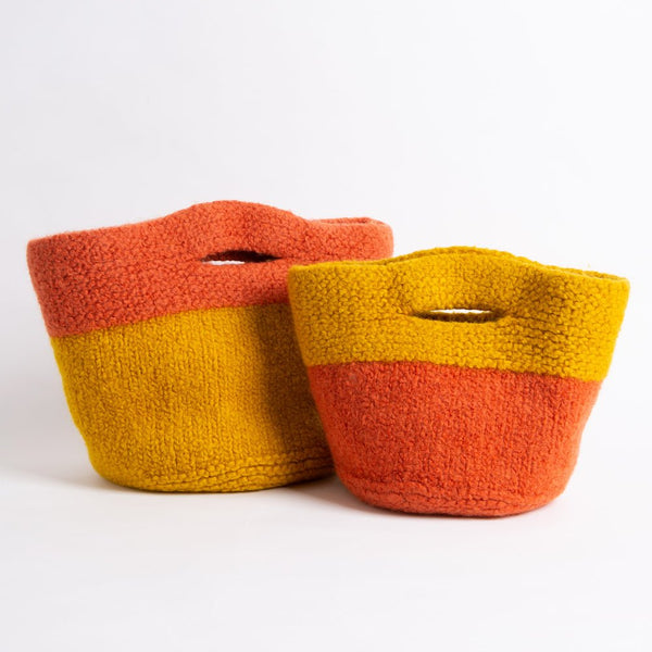 Home Knitting Kit - Felted Baskets in Cinnamon - Wool Couture