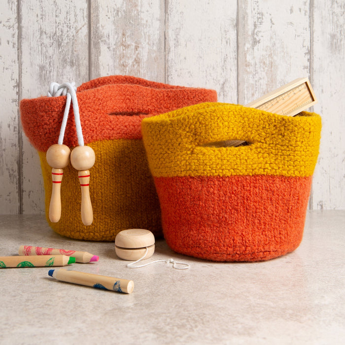 Home Knitting Kit - Felted Baskets in Cinnamon - Wool Couture