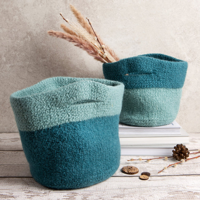 Home Knitting Kit - Felted Baskets in Teal - Wool Couture