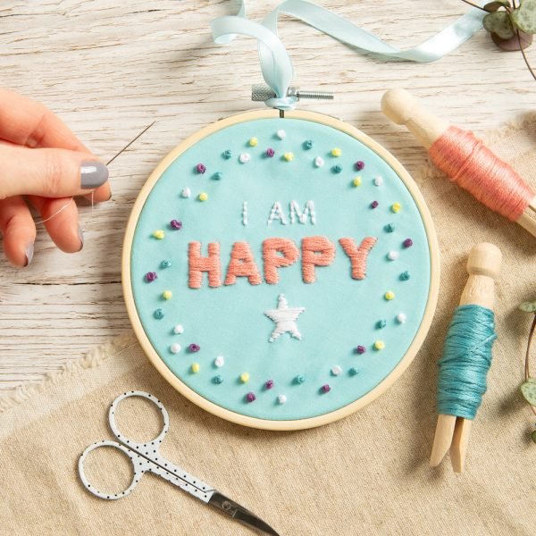 I am Happy Embroidery Kit - Wool Couture