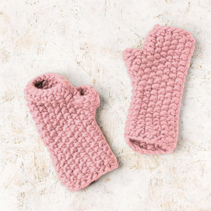 Ivy Hat and Fingerless Gloves Knitting Kit - Baby Pink - Wool Couture