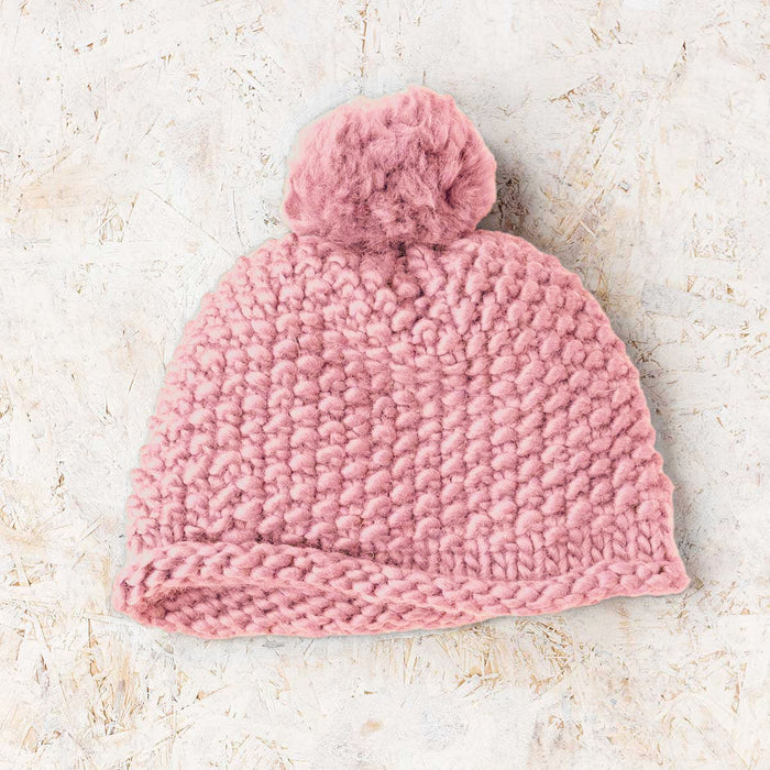 Ivy Hat and Fingerless Gloves Knitting Kit Baby Pink Wool Couture