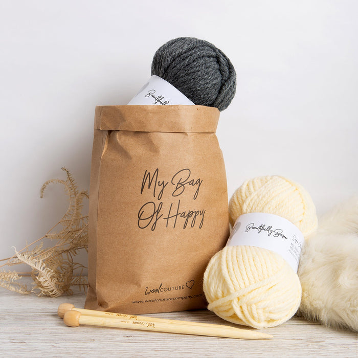 Kids Pom Pom Beanie Hat - Knitting Kit - Wool Couture