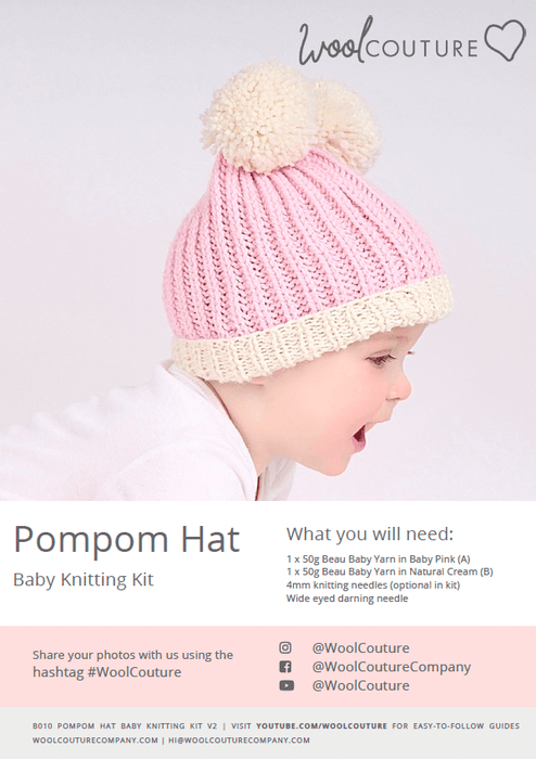 Knitting PDF Pattern - Baby Pom Pom Hat - Wool Couture