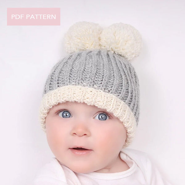 Knitting PDF Pattern - Baby Pom Pom Hat - Wool Couture