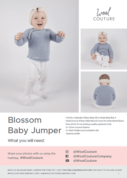 Knitting PDF Pattern - Blossom Baby Jumper - Wool Couture