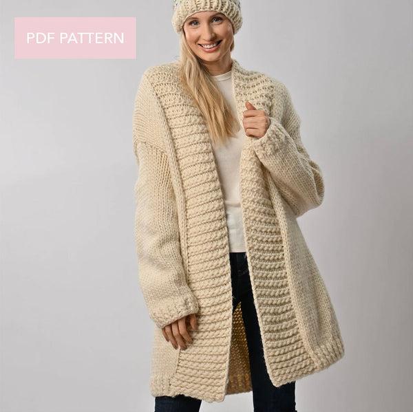 Long Cardigan Knitting PDF Pattern - Wool Couture