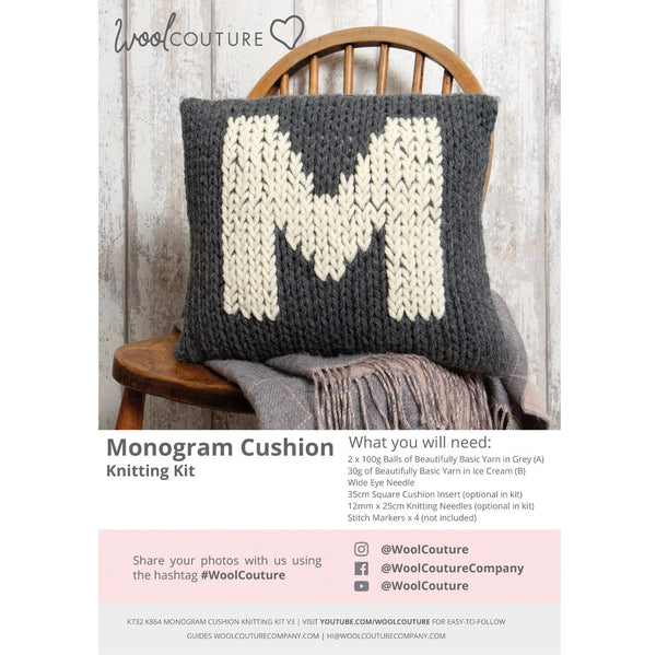 Monogram Cushion Cover Knitting PDF Pattern - Wool Couture
