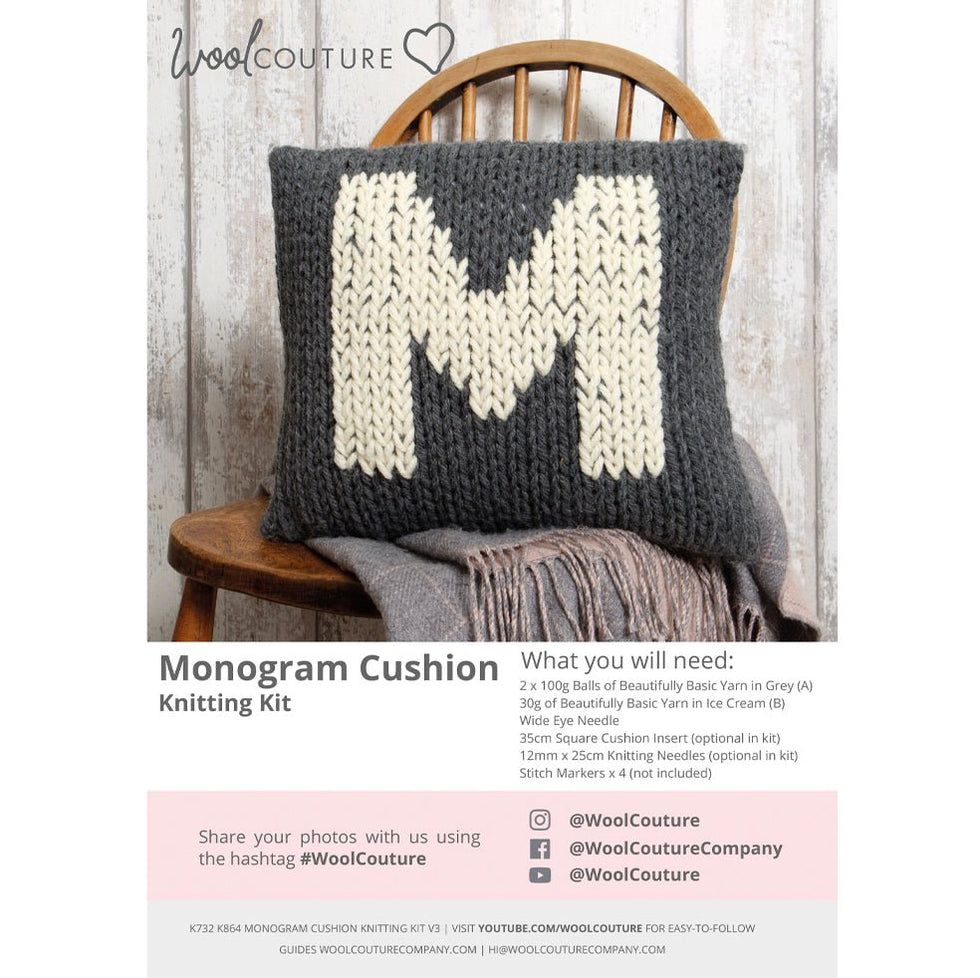 Monogram Cushion Cover Knitting PDF Pattern | Wool Couture
