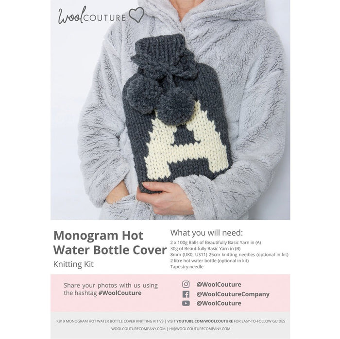 Monogram Hot Water Bottle Cover Knitting PDF Pattern - Wool Couture
