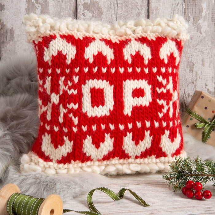 Personalised Christmas Cushion Knitting Kit in Red - Wool Couture