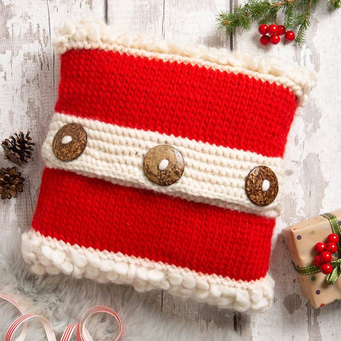 Personalised Christmas Cushion Knitting Kit in Red - Wool Couture