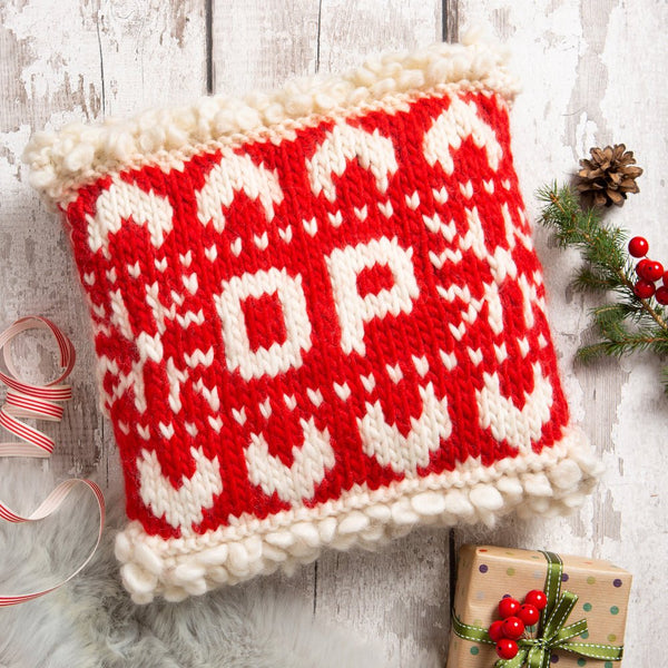 Personalised Christmas Cushion Knitting Kit in Red - Wool Couture