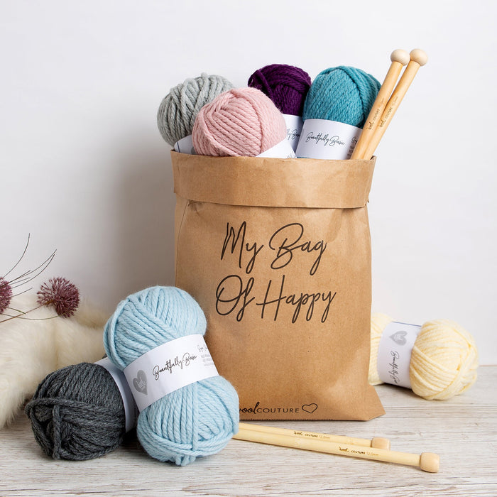 Pom Pom Hat & Scarf Knitting Kit - Beginner Basics - Wool Couture