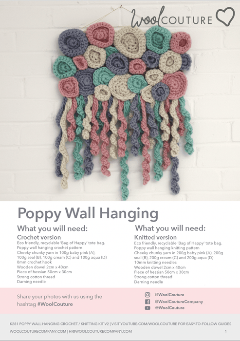 Poppy Wallhanging PDF Pattern - Wool Couture