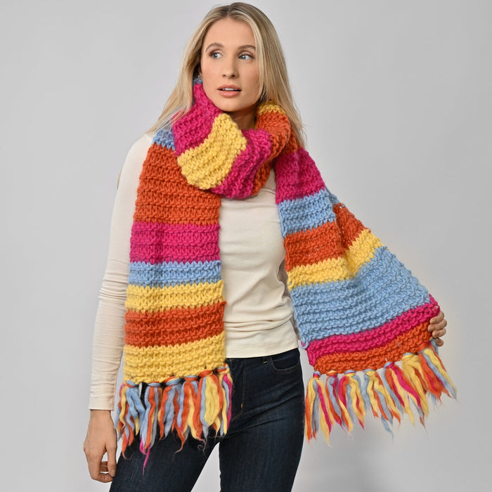 Scarf Knitting Kit - Rainbow Striped - Wool Couture