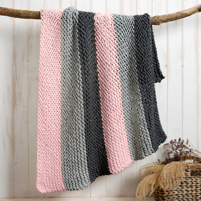 Stripy Beginners Blanket Knitting Kit - Rosy Days - Wool Couture