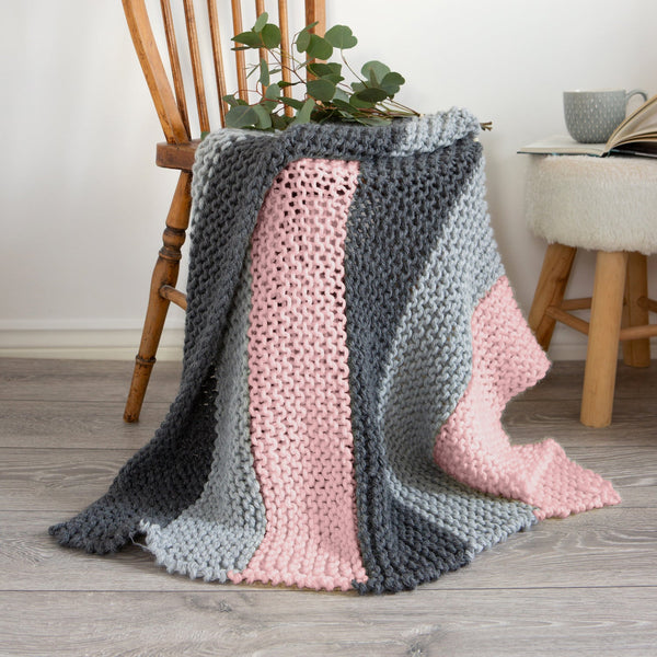 Stripy Beginners Blanket Knitting Kit - Rosy Days - Wool Couture