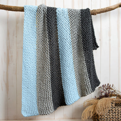 Stripy Blanket Beginners Knitting Kit - Blue Breeze - Wool Couture